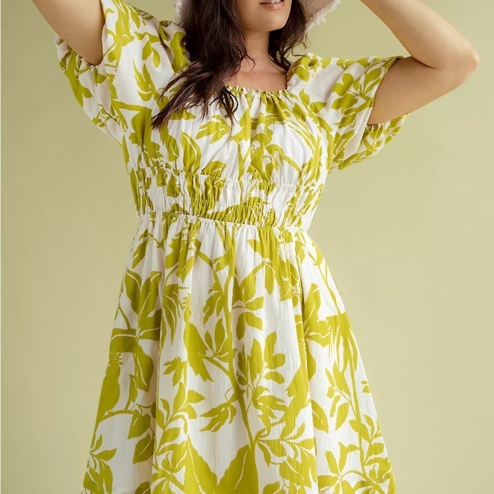 Green casual dress Anthropologie Maeve Feliciana puff sleeve Dress XS